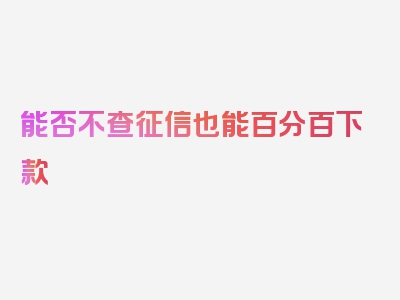 能否不查征信也能百分百下款