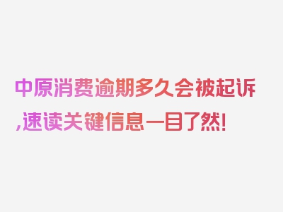 中原消费逾期多久会被起诉，速读关键信息一目了然！