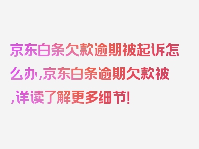 京东白条欠款逾期被起诉怎么办,京东白条逾期欠款被，详读了解更多细节！