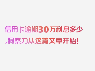 信用卡逾期30万利息多少，洞察力从这篇文章开始！