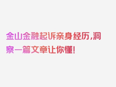 金山金融起诉亲身经历，洞察一篇文章让你懂！