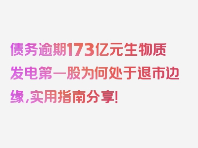 债务逾期173亿元生物质发电第一股为何处于退市边缘，实用指南分享！