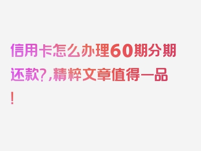 信用卡怎么办理60期分期还款?，精粹文章值得一品！