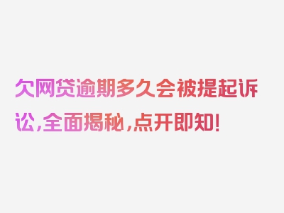 欠网贷逾期多久会被提起诉讼，全面揭秘，点开即知！