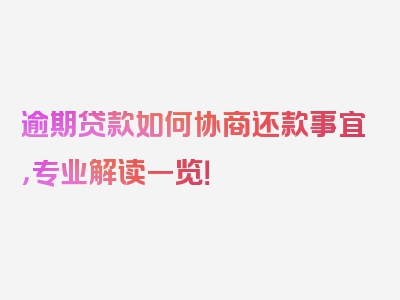 逾期贷款如何协商还款事宜，专业解读一览！