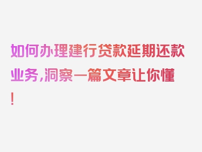 如何办理建行贷款延期还款业务，洞察一篇文章让你懂！