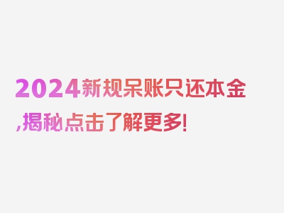 2024新规呆账只还本金，揭秘点击了解更多！