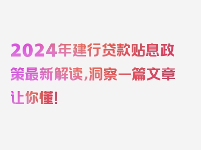 2024年建行贷款贴息政策最新解读，洞察一篇文章让你懂！