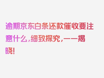 逾期京东白条还款催收要注意什么，细致探究，一一揭晓！