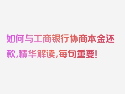 如何与工商银行协商本金还款，精华解读，每句重要！