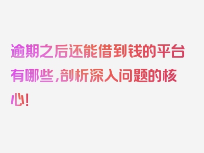 逾期之后还能借到钱的平台有哪些，剖析深入问题的核心！