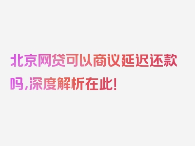 北京网贷可以商议延迟还款吗，深度解析在此！