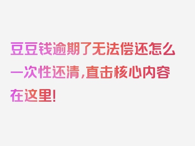 豆豆钱逾期了无法偿还怎么一次性还清，直击核心内容在这里！