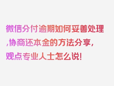 微信分付逾期如何妥善处理,协商还本金的方法分享，观点专业人士怎么说！