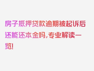 房子抵押贷款逾期被起诉后还能还本金吗，专业解读一览！