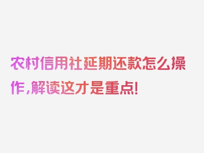 农村信用社延期还款怎么操作，解读这才是重点！