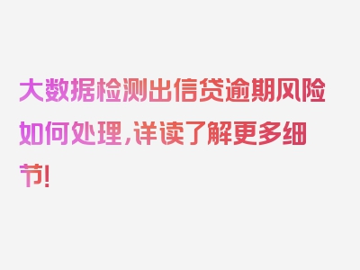 大数据检测出信贷逾期风险如何处理，详读了解更多细节！