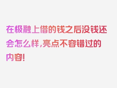 在极融上借的钱之后没钱还会怎么样，亮点不容错过的内容！