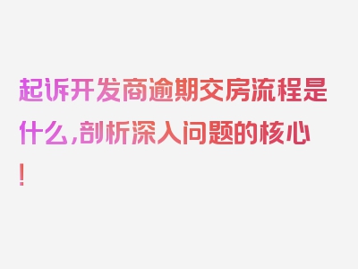 起诉开发商逾期交房流程是什么，剖析深入问题的核心！