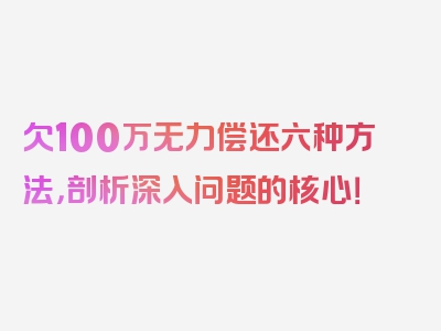 欠100万无力偿还六种方法，剖析深入问题的核心！