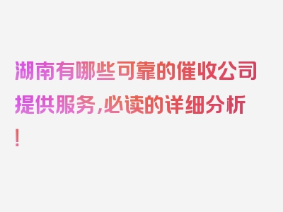 湖南有哪些可靠的催收公司提供服务，必读的详细分析！