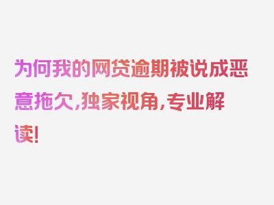 为何我的网贷逾期被说成恶意拖欠，独家视角，专业解读！