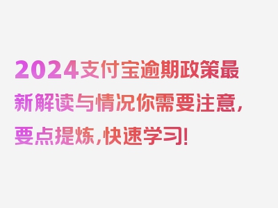 2024支付宝逾期政策最新解读与情况你需要注意，要点提炼，快速学习！