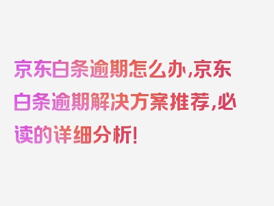 京东白条逾期怎么办,京东白条逾期解决方案推荐，必读的详细分析！