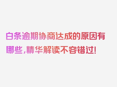 白条逾期协商达成的原因有哪些，精华解读不容错过！