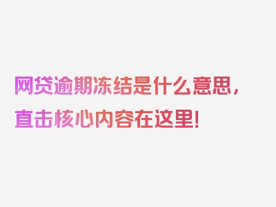 网贷逾期冻结是什么意思，直击核心内容在这里！