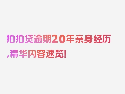 拍拍贷逾期20年亲身经历，精华内容速览！