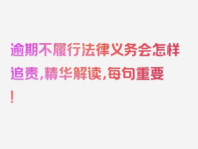 逾期不履行法律义务会怎样追责，精华解读，每句重要！