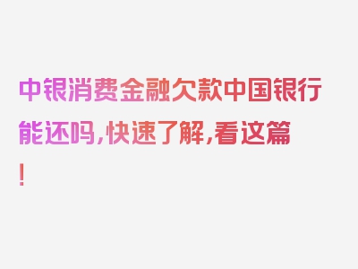 中银消费金融欠款中国银行能还吗，快速了解，看这篇！