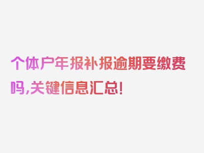 个体户年报补报逾期要缴费吗，关键信息汇总！