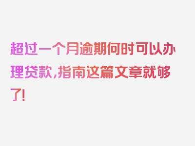 超过一个月逾期何时可以办理贷款，指南这篇文章就够了！