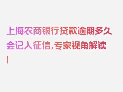 上海农商银行贷款逾期多久会记入征信，专家视角解读！