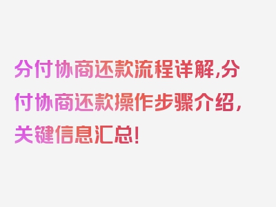 分付协商还款流程详解,分付协商还款操作步骤介绍，关键信息汇总！