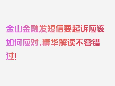 金山金融发短信要起诉应该如何应对，精华解读不容错过！