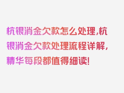 杭银消金欠款怎么处理,杭银消金欠款处理流程详解，精华每段都值得细读！