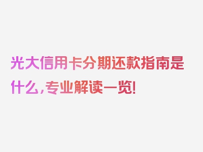 光大信用卡分期还款指南是什么，专业解读一览！