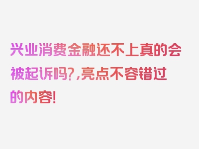 兴业消费金融还不上真的会被起诉吗?，亮点不容错过的内容！