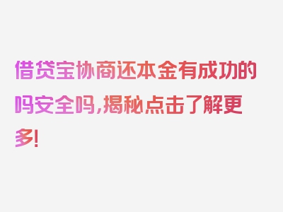 借贷宝协商还本金有成功的吗安全吗，揭秘点击了解更多！