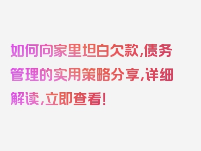 如何向家里坦白欠款,债务管理的实用策略分享，详细解读，立即查看！