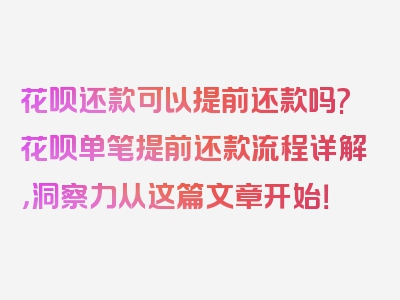 花呗还款可以提前还款吗?花呗单笔提前还款流程详解，洞察力从这篇文章开始！