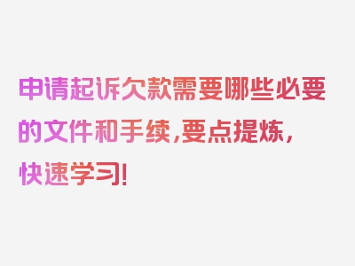 申请起诉欠款需要哪些必要的文件和手续，要点提炼，快速学习！