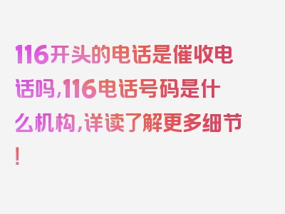 116开头的电话是催收电话吗,116电话号码是什么机构，详读了解更多细节！