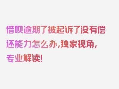 借呗逾期了被起诉了没有偿还能力怎么办，独家视角，专业解读！