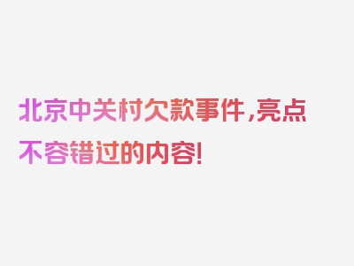 北京中关村欠款事件，亮点不容错过的内容！