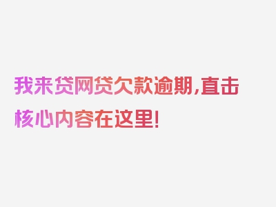 我来贷网贷欠款逾期，直击核心内容在这里！