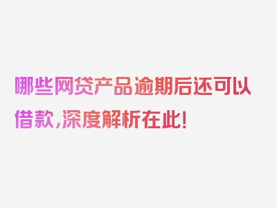 哪些网贷产品逾期后还可以借款，深度解析在此！